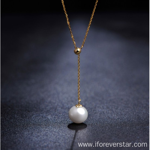 Pearl 18K Solid Gold Necklace Women